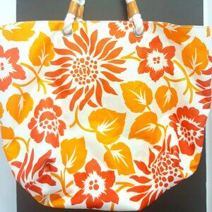 Women's Lands' End  Tote Purse Beach bag Tropical Floral Botanical  White Orange